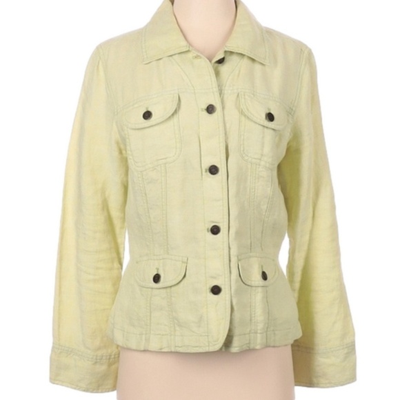 J Jill vintage 100% linen jacket SP coastal grandma casual layer yellow quality - Picture 1 of 5
